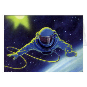 Cartão Ficção Científica Vintage Astronauta em uma Caminh