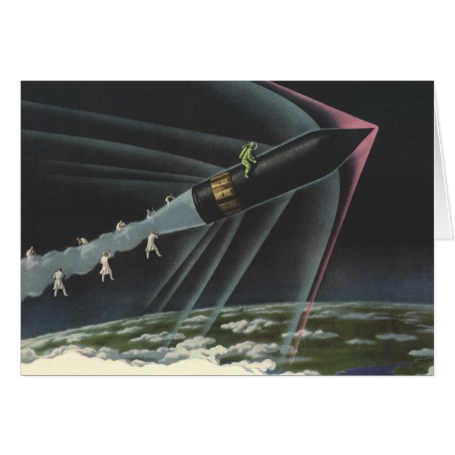 Cartão Ficção científica vintage astronauta pilotando um  (Frente Horizontal)