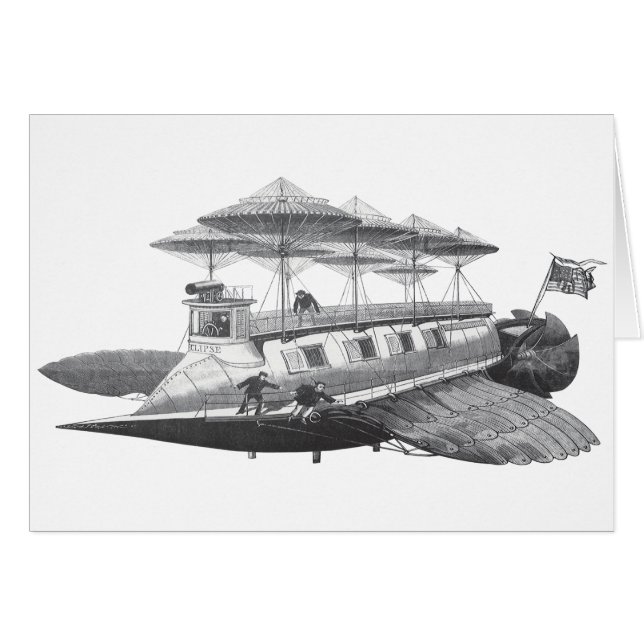 Cartão Ficção científica vintage eclipse de dirigível ste (Frente Horizontal)