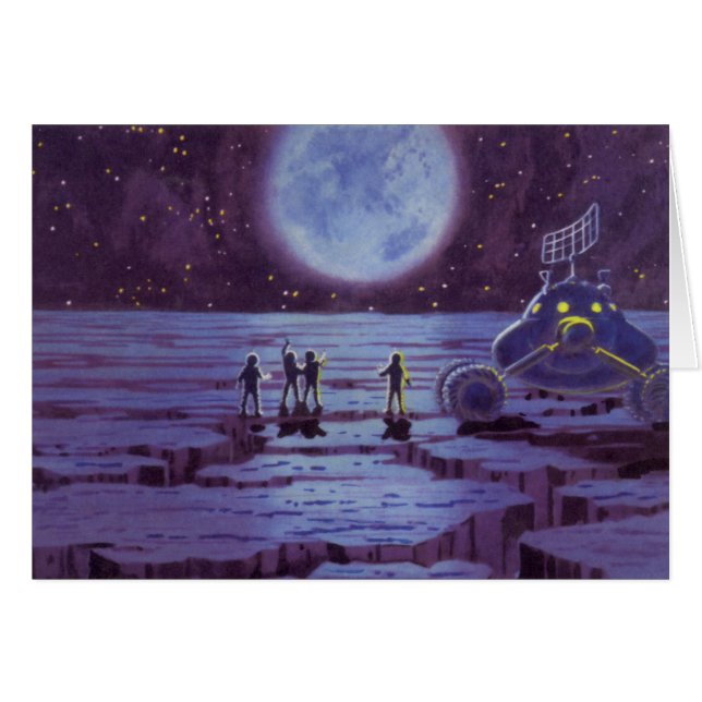 Cartão Ficção Científica Vintage Rover Alienígenas na Lua (Frente Horizontal)