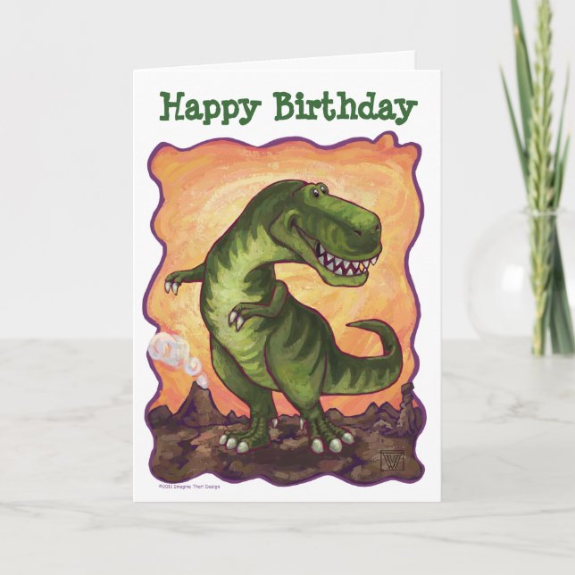Cartão Ficha de aniversário feliz do TRex Dino (Frente)