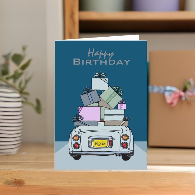 Cartão Ficha de aniversário Pale Aqua Figaro (A cute blue figaro birthday card you can send to your car or your friends)