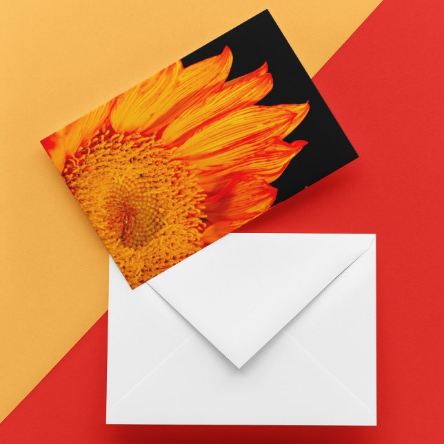 Cartão Fiery Orange Sunflower Vazio (Sunny Greetings Notecard: Brighten any day with this vibrant orange sunflower notecard.)