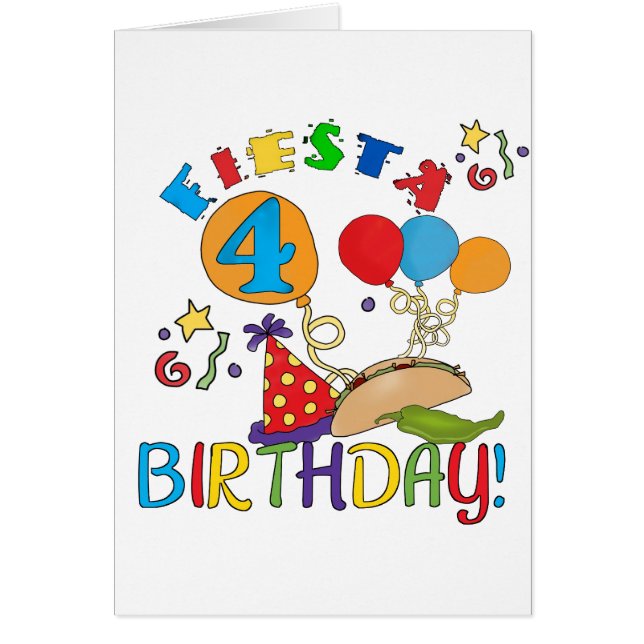 Cartão Fiesta 4º aniversário T-shirts e presentes (Frente)