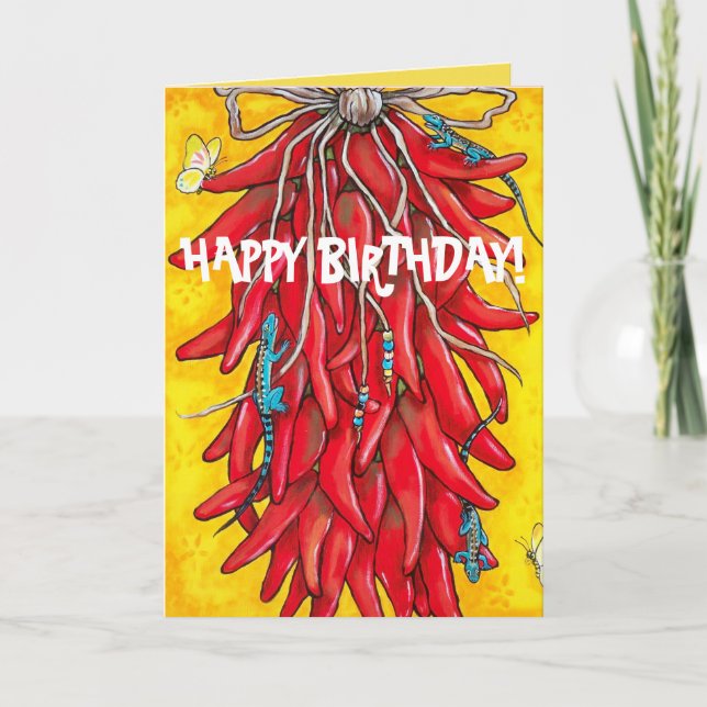 Cartão Fiesta Birthday Card Red Chili Pepper Ristra (Frente)