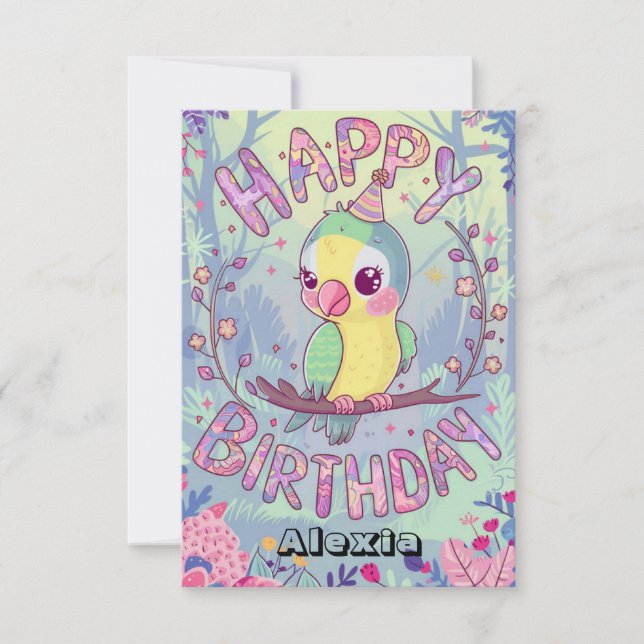Cartão Fiesta Kids Parrot Digital Birthday (Frente)