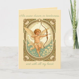Cartão Figura Cherubica Fofa Com Florais Art Nouveau
