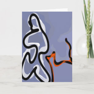 Cartão Figura com Feline: Abstrato azul, laranja, B e W