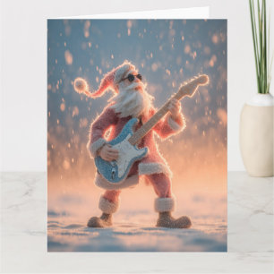 Cartão Figura do Papai Noel Tocando uma Guitarra Elétrica