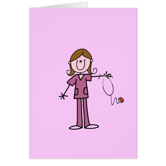 Cartão Figura fêmea enfermeira da vara do cabelo de Brown (Frente)