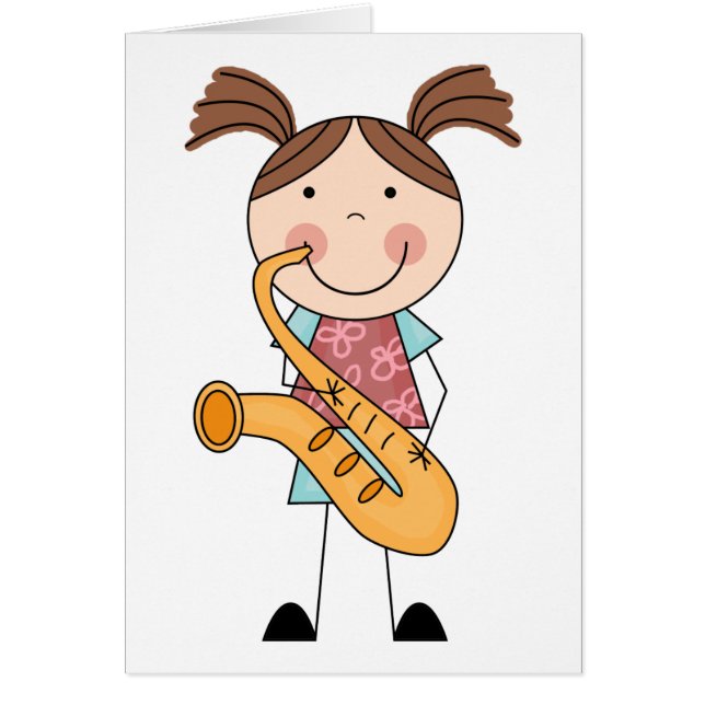 Cartão Figura menina da vara com saxofone (Frente)