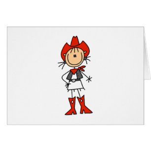 Cartão Figura Stick Cowgirl Red Hat and Boots Cards