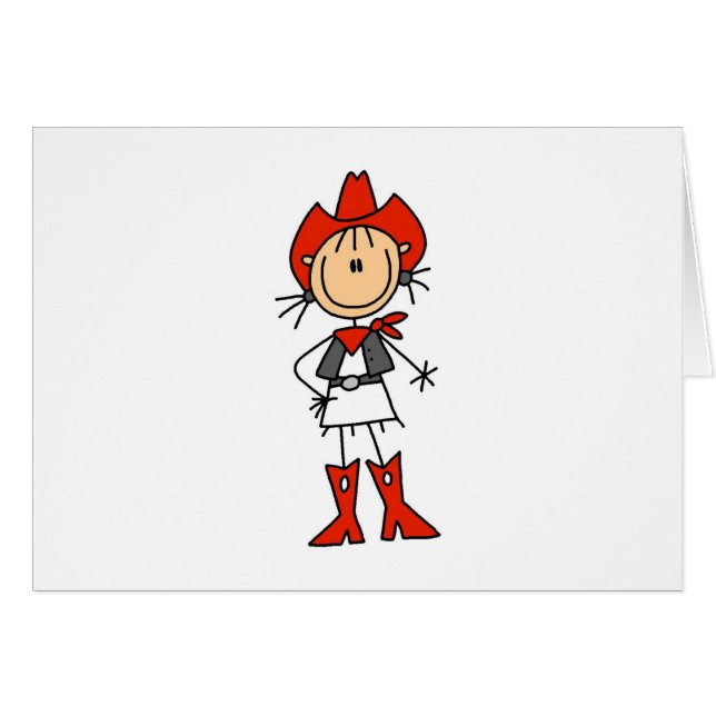 Cartão Figura Stick Cowgirl Red Hat and Boots Cards (Frente Horizontal)