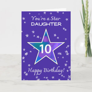 Cartão Filha 10º Aniversário Roxo brilhante em estrela