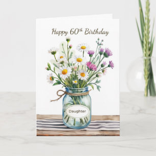 Cartão Filha Aniversário de 60 anos Jarra de Flores Silve