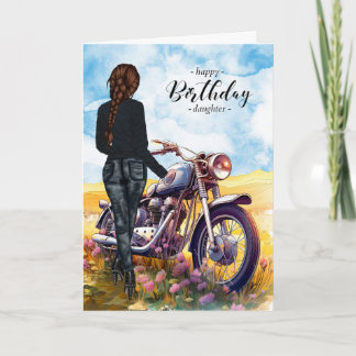 Cartão Filha de motocicleta e cavaleira feminina Aniversá