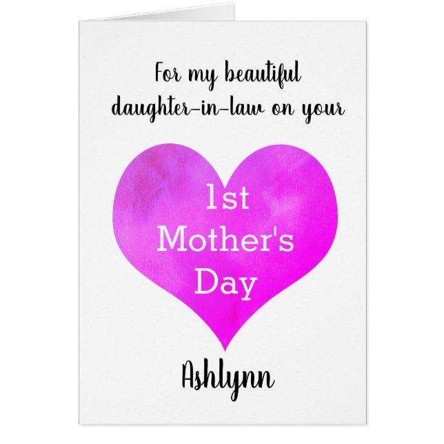 Cartão Filha do Coração no Primeiro Dia de as mães (Frente)
