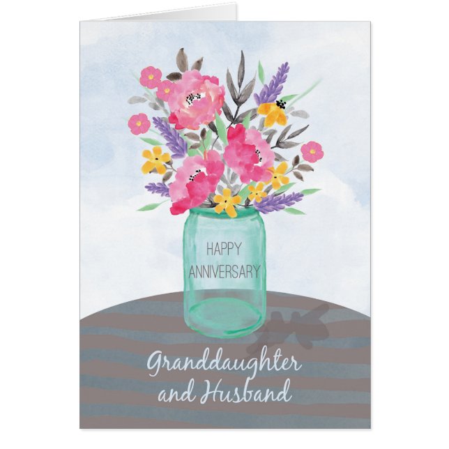 Cartão Filha e Marido Aniversário Jar Vase (Frente)