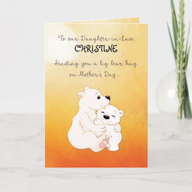 Cartão Filha em Direito: Abraços de Urso de Dia de as mãe (Frente)