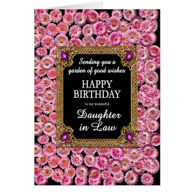 Cartão Filha em Direito, Aniversários Rosa (Frente)