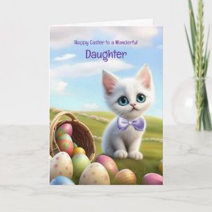 Cartão Filha Feliz Páscoa com Gatinho Branco Fofo