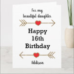 Cartão Filha Moderna 16º Aniversário Grande<br><div class="desc">Uma carta grande de 16 anos para minha filha, vermelha e dourada, que você pode personalizar facilmente com o nome dela. Tem setas brilhantes com corações. Dentro, este cartão de 16 anos personalizado e moderno, diz: "Desejo-te amor, felicidade e risos hoje e todos os dias! Feliz aniversário!" Você também pode...</div>