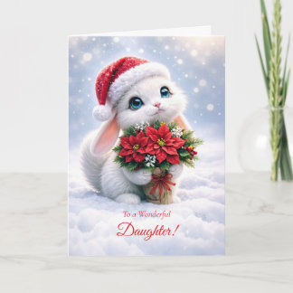Cartão Filha Natal Feliz Férias Coelhinho Branco Fofo