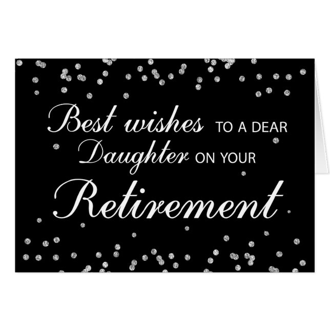 Cartão Filha, Parabéns de aposentadoria preto+prata (Frente Horizontal)
