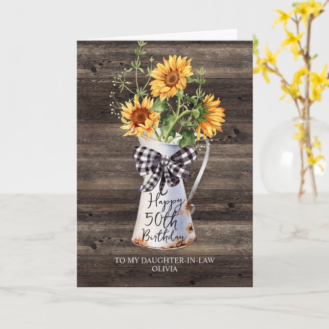 Cartão Filha Rústica De Girassol Na Lei 50º Aniversário (Flor Amarela)