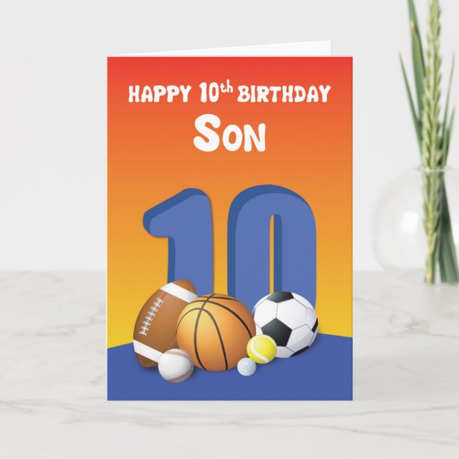 Cartão Filho 10º Aniversário de Esportes (Frente)