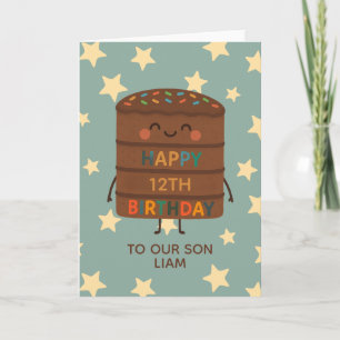 Cartão Filho 12 Birthday Bolo de Choco Personalizado