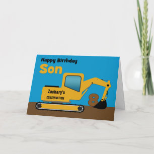 Cartão Filho 8º Aniversário Escavador Amarelo Adicione No