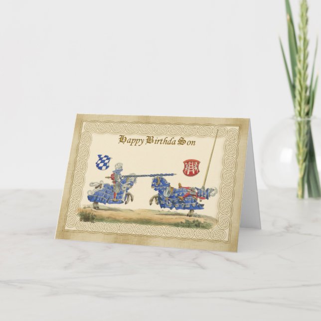 Cartão Filho Cavaleiros Medievais Jousting em barracão de (Frente)