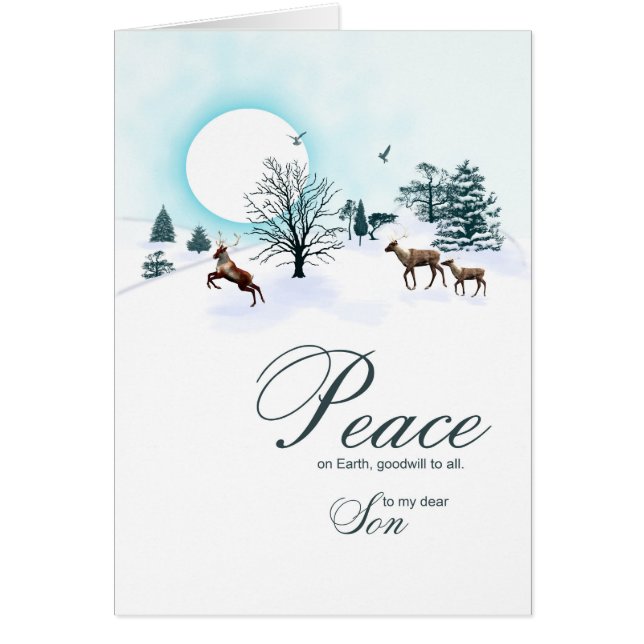 Cartão Filho, cena de Natal com renas (Frente)