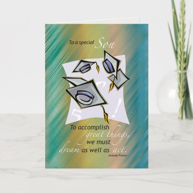 Cartão Filho, Chapéus de Graduação no Ar, Parabéns Gradu (Frente)