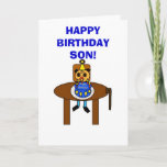 Cartão Filho do feliz aniversario!<br><div class="desc">Um cartão reconfortante e cómico a um filho em seu aniversário! A parte dianteira do cartão mostra um homem vestido como um menino que funde para fora suas velas do aniversário; Uma maneira cómico de considerar um filho com mães eyes. Dentro de lê um poema que eu escreva: Eu olhei-o...</div>