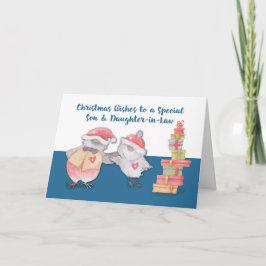 Cartão Filho e Filha em Lei Aves de Natal Bonitas