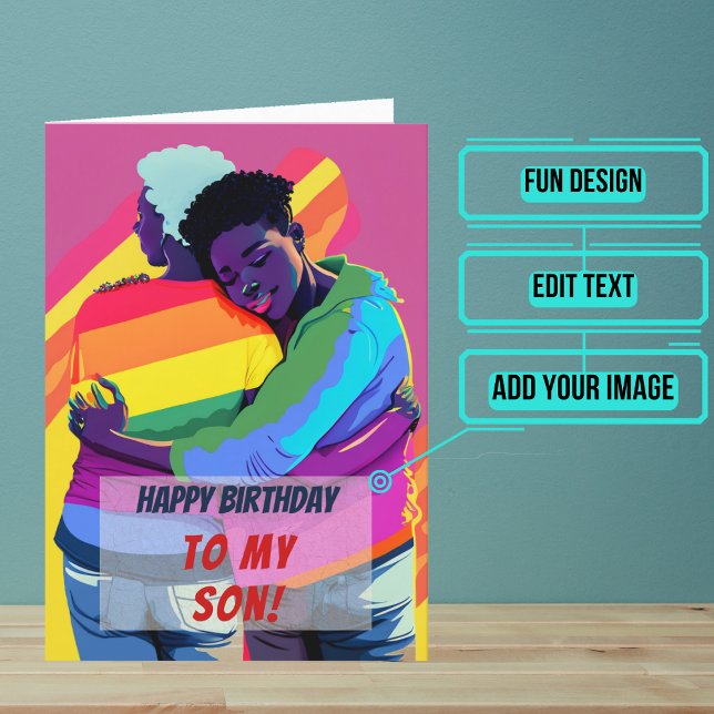 Cartão Filho gay Negro da Mãe Aniversário (Wish a very Happy Birth - gay to your favorite human with this LGBTQ+ inspired birthday card. )