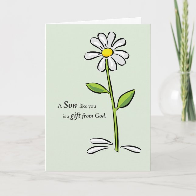 Cartão Filho presente de Deus Aniversário com Daisy em Ve (Frente)