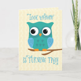 Cartão Filho segundo aniversário Coruja Azul e Verde