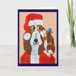 Cartão Filhote Basset contando ao Papai Noel seus desejos