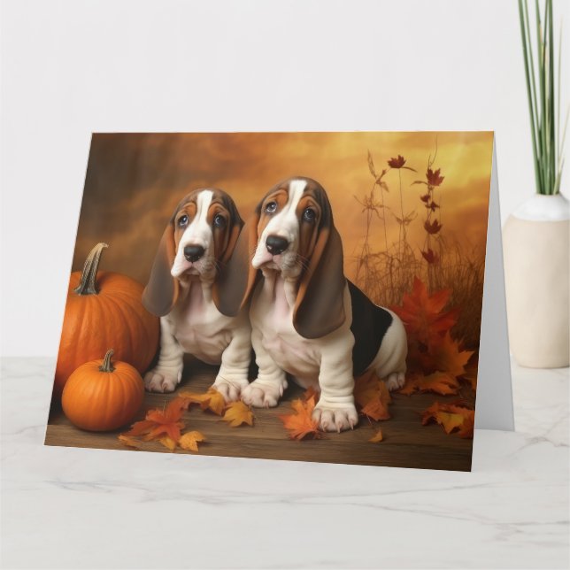 Cartão Filhote de Basset Hound Delícia de Outono Abóbora  (Frente)