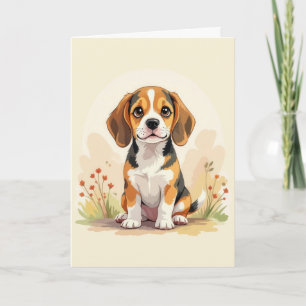 Cartão Filhote de Beagle Tricolor Preto, Marrom e Branco