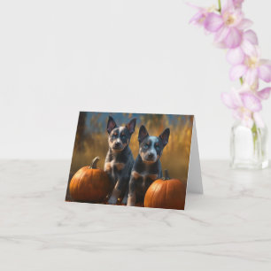 Cartão Filhote de Blue Heeler Autumn Delight Abóbora