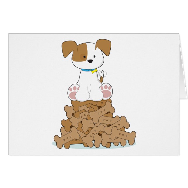 Cartão Filhote de cachorro bonito e ossos (Frente Horizontal)