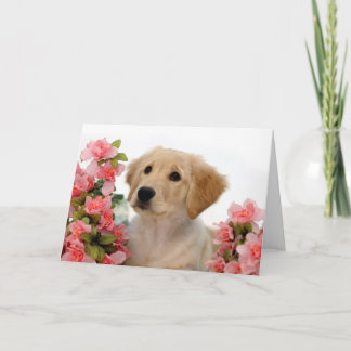 Cartão Filhote de cachorro do golden retriever e flores