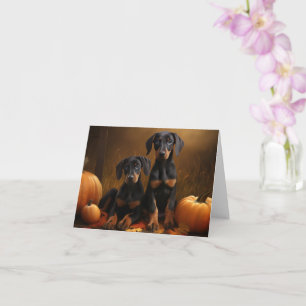 Cartão Filhote de Doberman Delícia de Outono Abóbora