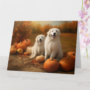 Cartão Filhote de Great Pyrenees Delícia de Outono Abóbor