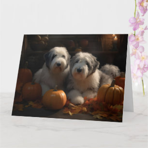 Cartão Filhote de Old English Sheepdog Autumn Delight Abó
