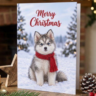 Cartão Filhote de Pomsky Fofo Amante de Cachorro Natal Ne